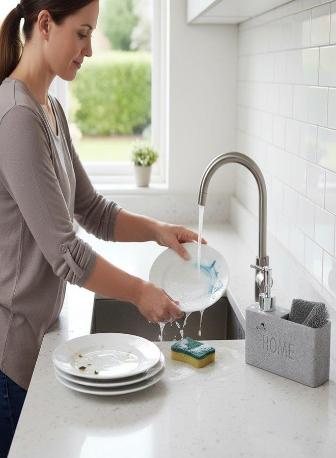 Dolphy Resin Soap Dispenser for Bathroom | 2 in 1 Soap Dispenser with Sponge Holder | Modern & Designer Decor for Home & Guest Bathrooms - Surface Effect Sandstone (250 ml) - Image 5